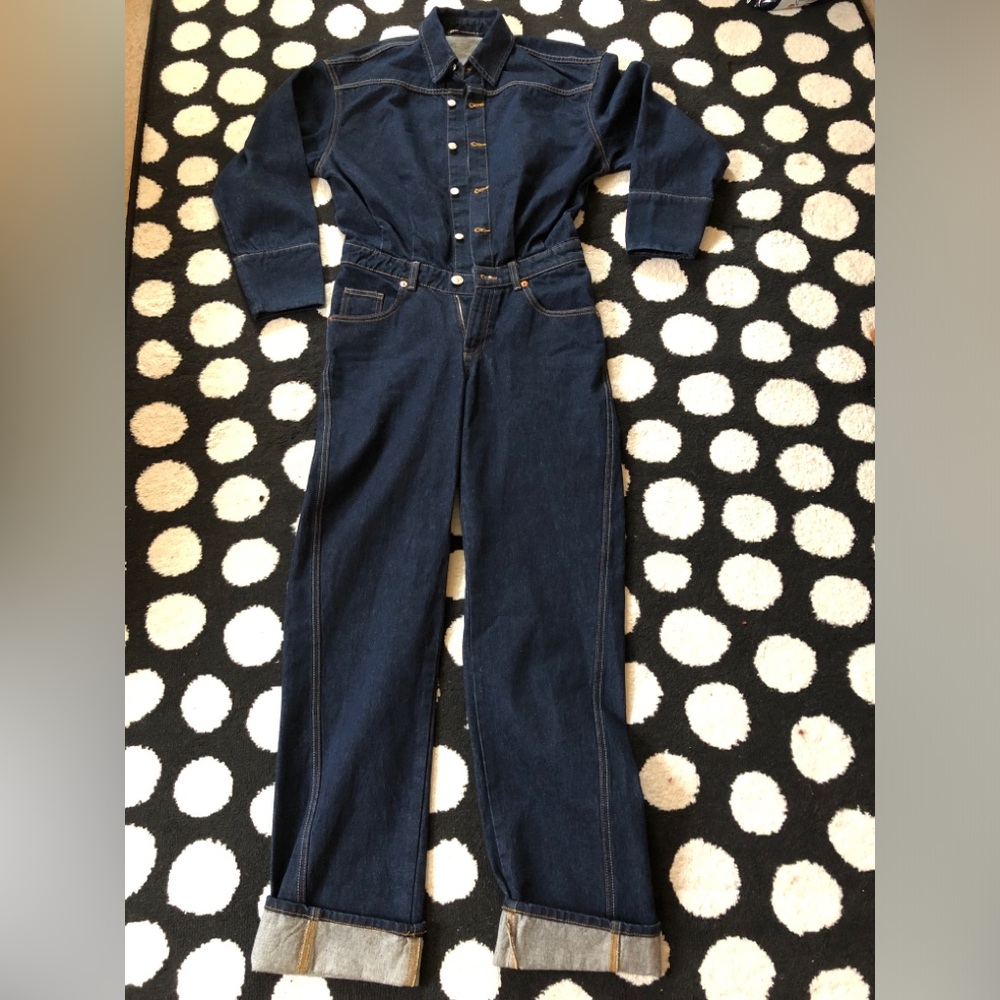 ZARA WOMENS JEAN DENIM JUMPSUIT INDIGO BLUE S EUC